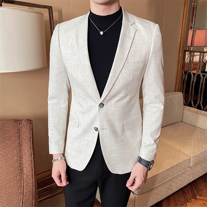 2023新款男士麻西装仿麻西服米色男士外套801-,男装西服,电商D225