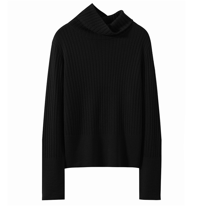 秋冬100%纯羊毛衫女高领加厚坑条针织毛衣宽松慵懒羊绒衫打底上衣，女装羊毛衫，朝思羊绒