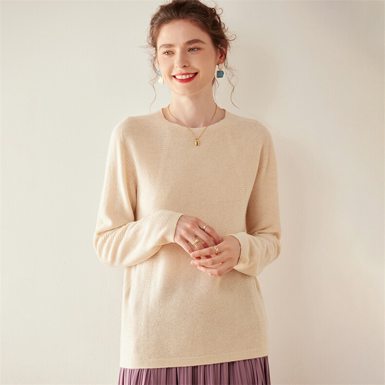 2024年秋季长袖圆领套头时尚简约百搭羊绒针织衫，女装羊绒衫，旭日羊绒