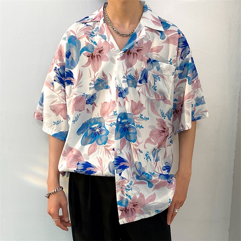 2025夏季潮流ins宽松沙滩风花衬衣高街印花短袖衬衫男CS1320-P35,男装T恤,电商A062