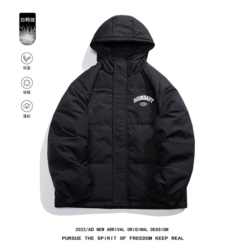 白鸭绒白底22冬季新品简约字母印花连帽羽绒服YR177P195控258，男装羽绒服，电商A247-1