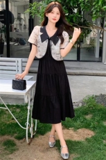 2025夏季新款提花复古时尚两件套连衣裙，女装连衣裙，心心服饰