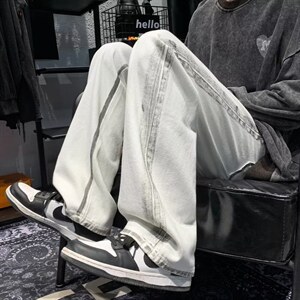 ins高街做旧休闲涂鸦水洗牛仔裤男夏季直筒宽松长裤 K4010-P45图片