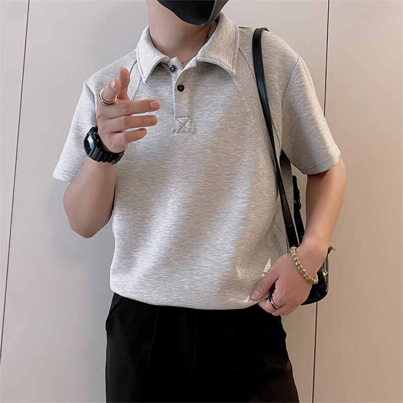 8970/P58控78夏季小伙美式拼接设计感Polo衫T恤轻奢痞帅男白灰色2,男装T恤,星座305B
