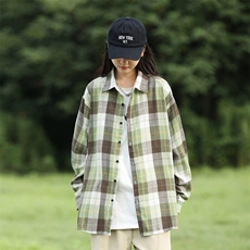 25年春季格子衬衫长袖大码宽松落肩现货DS-C323-1-2368-特批30，男装衬衫，电商C323-1