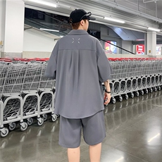 五分衬衫男士套装夏季短袖短裤宽松休闲穿搭男生假两件W5789-P56，男装牛仔裤，星座412-3