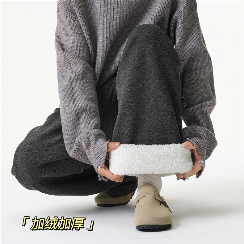 抖音品质加绒深灰色宽松直筒垂感休闲裤B315-K25897JR-特p42控78图片