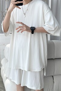 TZ65859/P65高品质波浪冰丝垂感T恤短裤套装男宽松大码两件套控98,男装牛仔裤,电商A141