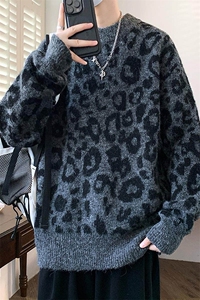 76310-特P70新年红色毛衣男秋冬加厚保暖大码重磅斑波点针织衫图片