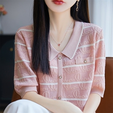 2025年秋季POLO领短袖开衫时尚百搭简约大方，女装衬衫，暖圣羊羊绒
