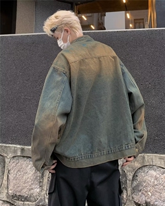 2024新款美式复古水洗做旧牛仔外套男春秋季宽松休闲拉链夹克上衣图片