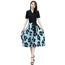 2022夏季新款简约时尚优雅气质V领个性蝴蝶结系带装饰两件套裙，女装套装/套裙，岚衣(原川流布茜）