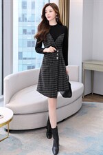 2021冬季新款时尚气质羊毛呢连衣裙，女装连衣裙，金典明美