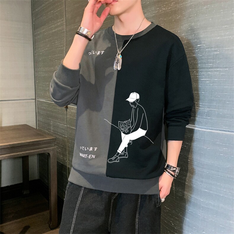 2021春秋季新品长袖卫衣男士个性拼色潮流圆领休闲运动DS982T,男装卫衣,电商A102