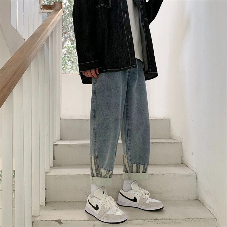 牛仔裤男2023新款春季宽松直筒休闲裤潮牌九分阔腿长裤K333-P40,男装牛仔裤,星座505-3