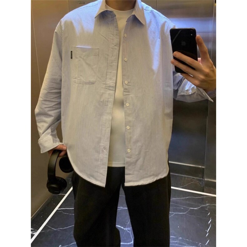 日系条纹衬衫春秋季情侣韩版衬衣简约外套潮CS3007,男装衬衫,星座208-5