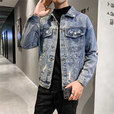 2021春秋款虎头亮片牛仔夹克外套日系牛仔衣男QT6027-3588，男装夹克，电商D218