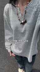 XZ809A/SYR13/特P24/控48千鸟格小香风V领长袖T恤卫衣，男装T恤，星座809A(原222-1)
