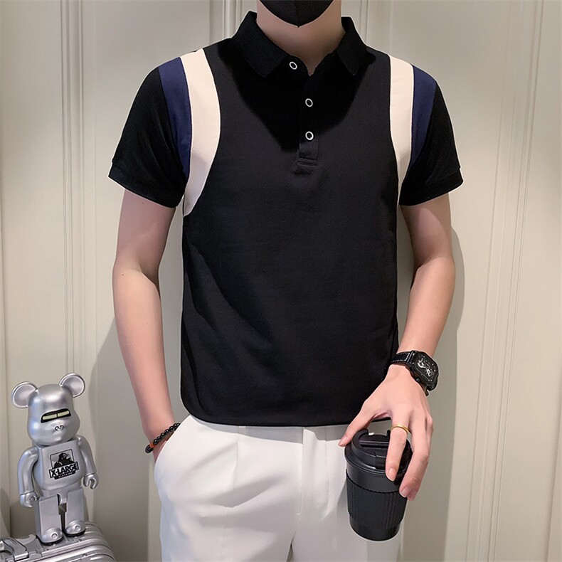 社会小伙夏季男休闲短袖POLO衫撞色修身翻领T恤A319-P55控78,男装T恤,星座210-3