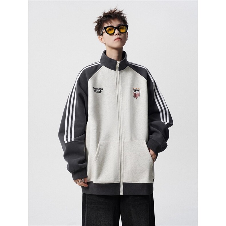 W10149-P50网图现货美式三条杠运动夹克潮立领开衫外套vibe高街，男装夹克，星座1608-2