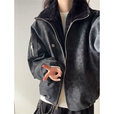 网图美式仿兔毛PU皮翻领棉服工装棉衣情侣外套A025-KY1811-P98，男装棉衣，电商A025