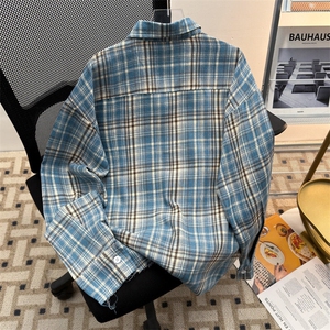 港风春夏款男条纹格子衬衫扎染印花毛边贴标衬衣CS274 P38图片