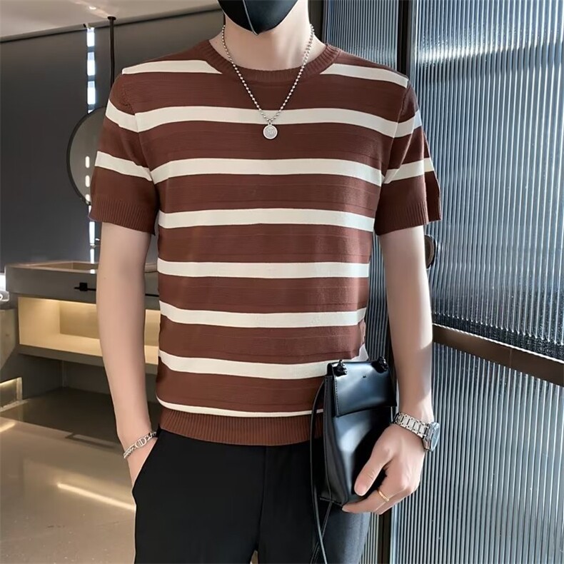 T恤条纹标准青春流行圆领男潮短袖新款时尚夏季日系原宿潮流S319,男装T恤,星座1116A-2（原606A-1）