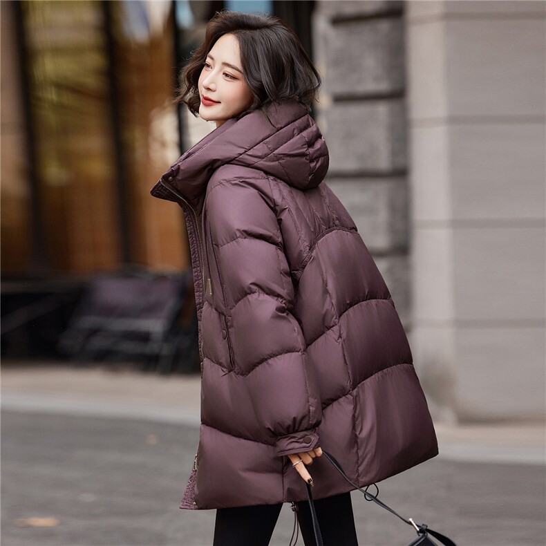 连帽羽绒服女冬季中长款高级感超好看时尚宽松加厚保暖面包服外套,女装羽绒服,靓衣阁