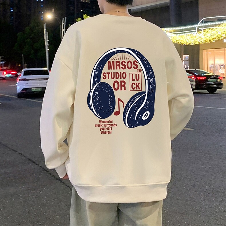 W556P35加绒45运动美式印花圆领卫衣男春秋季长袖打底衫宽松外套图片