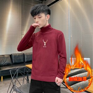 冬季可翻高领毛衣加厚保暖大码刺绣毛衫打底针织衫红M255加绒P43图片