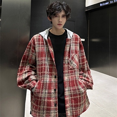 2025春季新款潮小香风呢料外套休闲连帽夹克XZ811A-JK3016-P75，男装夹克，星座811A
