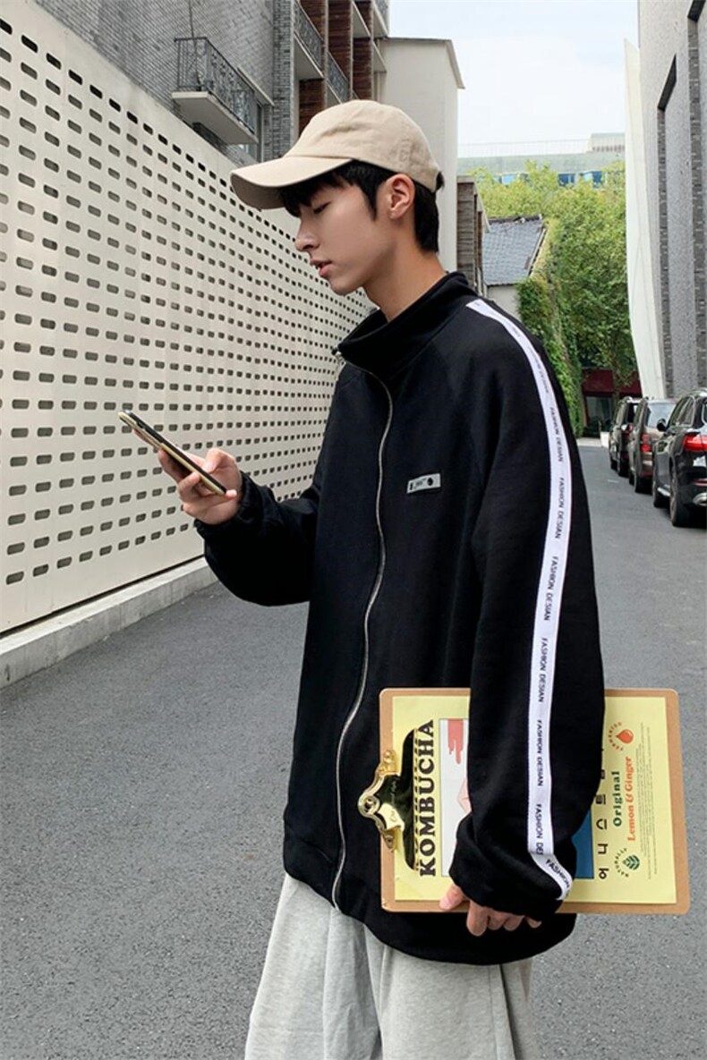 WY2022-P65秋装新款百搭男士开衫卫衣男宽松潮流大码外套,男装卫衣,电商A009A（原A058A）
