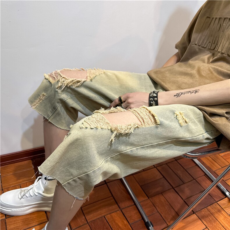 D2051-p45-控68  现货风宽松cleanfit牛仔裤七分裤黑暗图片