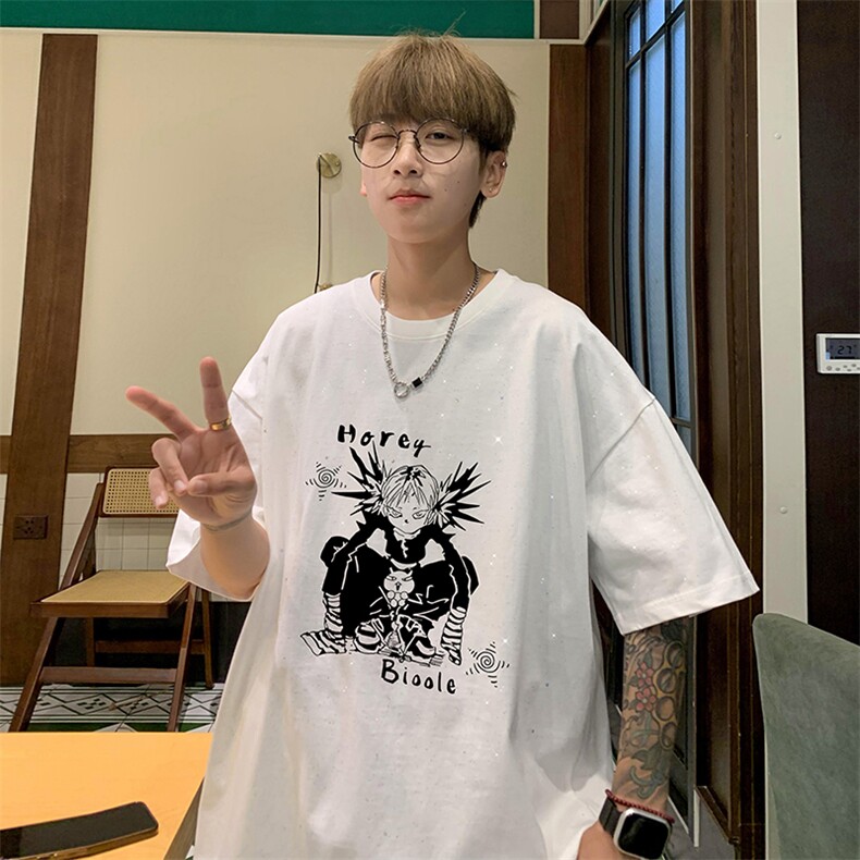 量大优供抖音视频支持得物配合二开美式满天星亮片短袖T恤MTX396,男装T恤,电商A486