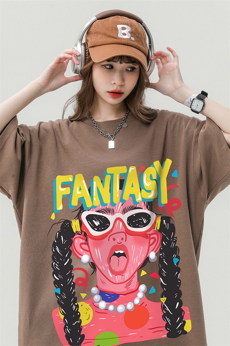 中性风新款夏季卡通印花时尚百搭宽松圆领短袖T恤T6092P25控38,男装T恤,电商A268