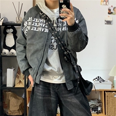 复古扎染pu皮衣外套男士春秋季宽松休闲机车cleanfit飞行员皮夹克，男装夹克，星座601-2