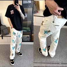 原版高品质重工十字架刺绣直筒牛仔裤潮，男装牛仔裤，星座410-7