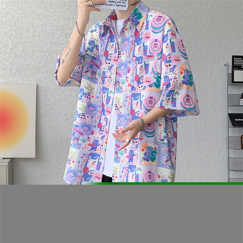 8XL-M特大码古巴领花衬衫男复古夏威夷情侣沙滩短袖衬衣CS514P35,男装衬衫,电商D206-1