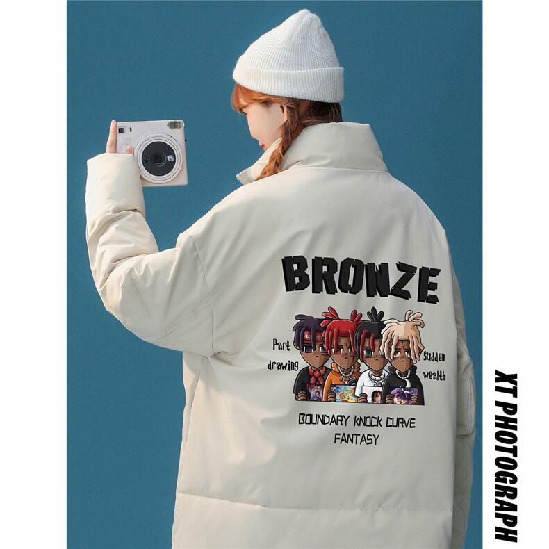 中性风22秋冬新款潮牌卡通动漫字母印花立领棉衣外套MY63P85控99，男装棉衣，A247A