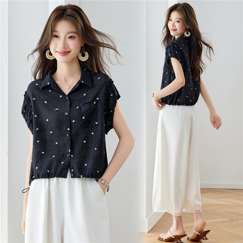 现货！阔腿裤套装女2026夏季新款两件套休闲风爱心上衣，女装套装/套裙，沐七七