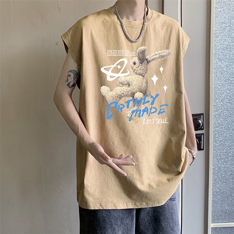 抖音供货重磅现货水洗印花宽松版无袖背心XB11142-P35,男装背心/马甲,电商A042