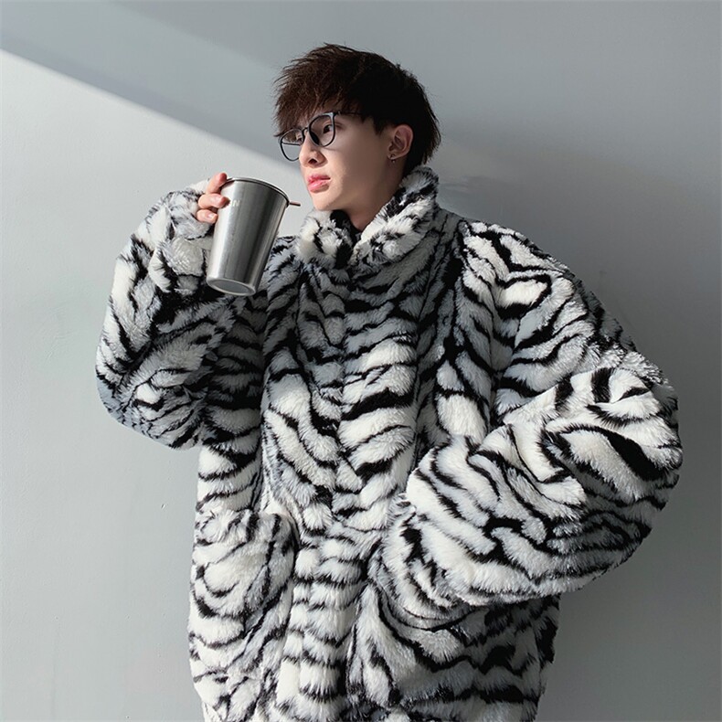 原创个性仿皮草加棉港风男斑马纹嘻哈男大衣棉服b288-mj238-p150,男装夹克,电商B288