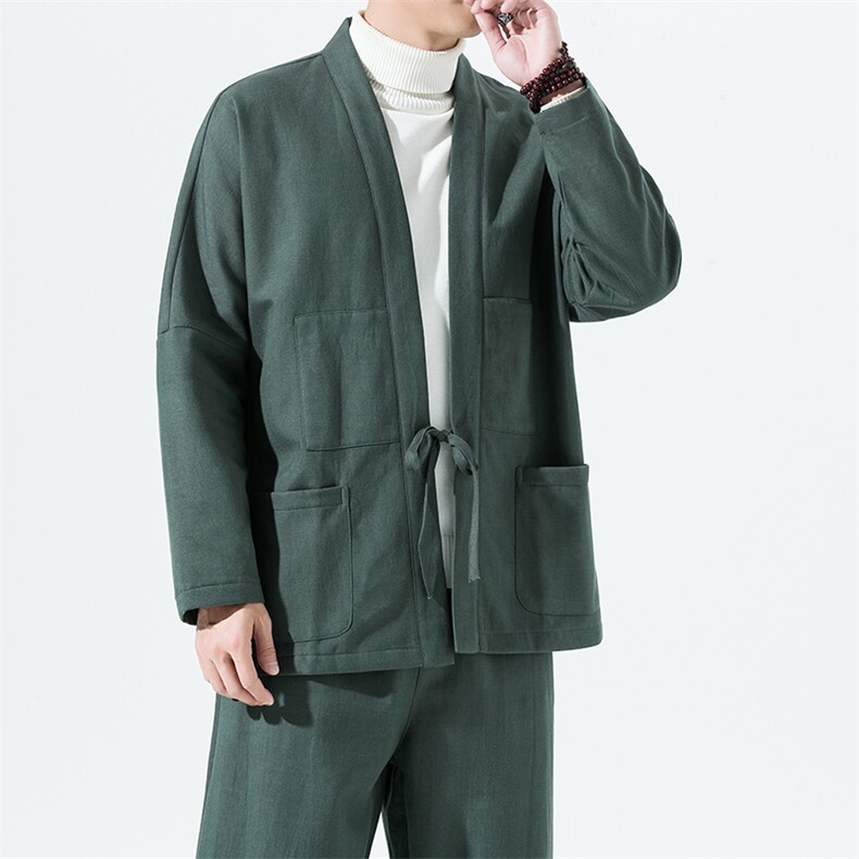 2162^风禅修居士服加厚加绒道袍外套开衫男女亚麻改良汉服,男装民族服装,钱塘777(原3023)