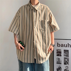 夏季复古条纹短袖衬衫男潮牌街头宽松休闲百搭衬衣外套GC808-P35，男装衬衫，星座1008