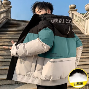 新款冬季羽绒服男士潮牌拼接帅气衣服短款冬装加厚外套男612-P100图片