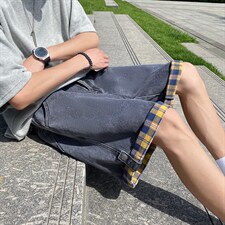 ins情侣宽松格子翻边夏季薄款五分裤子牛仔短裤男A125-DK16-P38，男装牛仔裤，电商A125