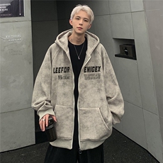 潮牌蜡染做旧开衫连帽卫衣男女同款宽松水洗夹克外套JK200-P78，男装夹克，电商C307