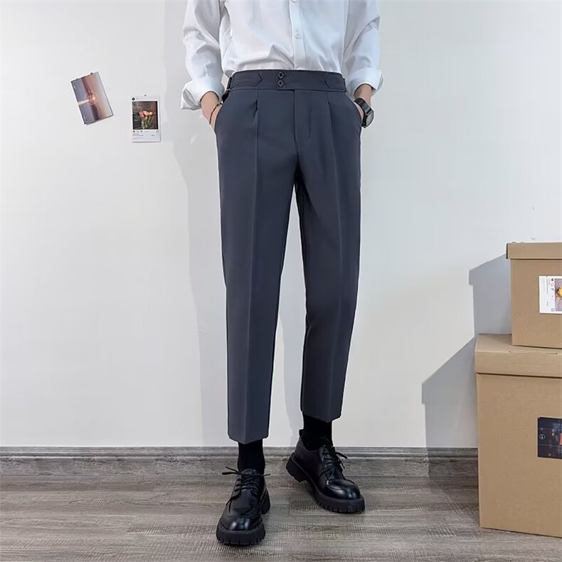 休闲坠垂感痞帅小西裤男士轻熟风商务免烫直筒阔腿黑色西装裤K29,男装西裤,星座1116A-2（原606A-1）