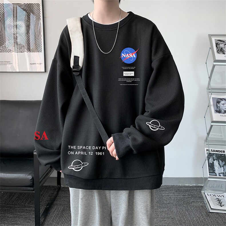 NASA华夫格卫衣圆领卫衣男长袖t恤男外套HW76243-P30加绒款-P40,男装卫衣,电商A040