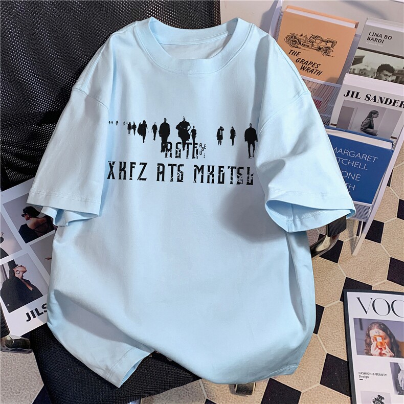 200克纯棉落肩宽松短袖白墨印花T恤B219A-TPD2502-特15限38,男装T恤,电商B219A